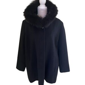 Sachi Collection Black Lamb's Wool Blend Dyed Fox Fur-Trimmed Car Coat